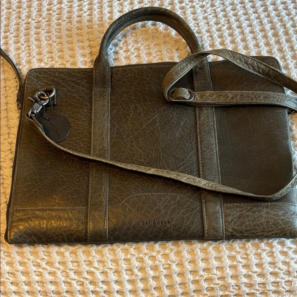 Gorgeous Gray Leather Day & Mood Laptop Bag With Dust Bag- Like New